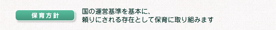 保育方針
国の運営基準を基本に、頼りにされる存在として保育に取り組みます